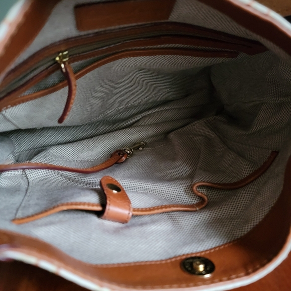 Dooney & Bourke Frederica Crossbody Cream & Brown Monogram w/ Tan Leather - Picture 14 of 16